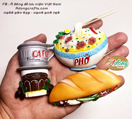 Hít Nam Châm trang trí lưu niệm hình đồ ăn bánh mì, cà phê , phở Việt Nam