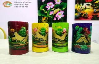 Bình Cắm bút lá lan - Cắm hoa chất liệu gỗ sơn mài , trang trí lưu niệm quà tặng Việt Nam