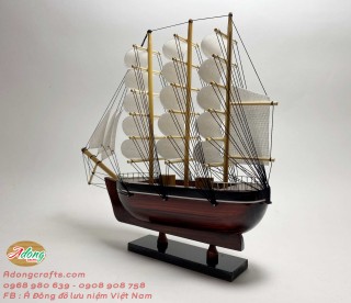 Mô hình thuyền gỗ thuận buồm xuôi gió lưu niệm quà tặng Việt Nam - Kích thước Dài 28 cm cao 25 cm